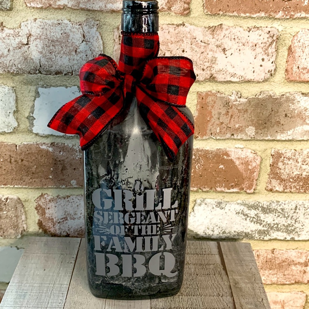 Handcrafted ‘ grill, Sergeant at the family BBQ’ spirit bottle lantern
